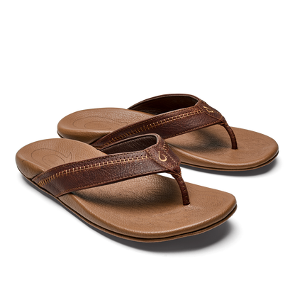 OluKai New | Hiapo -Dark Java / Toffee Men’s Leather Beach Sandals