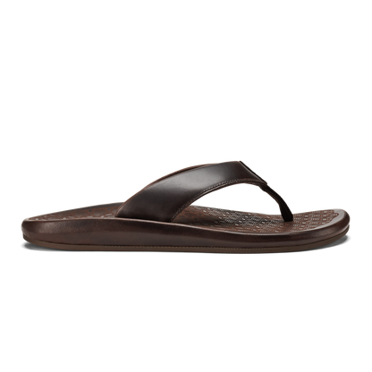 OluKai Signature | ‘Ilikai Men‘s Leather Beach Sandals - Dark Wood