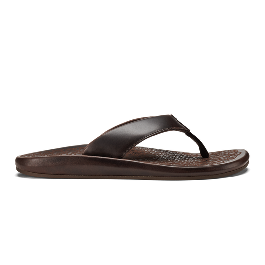 OluKai Signature | ‘Ilikai Men‘s Leather Beach Sandals - Dark Wood