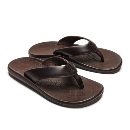 OluKai Signature | ‘Ilikai Men‘s Leather Beach Sandals - Dark Wood