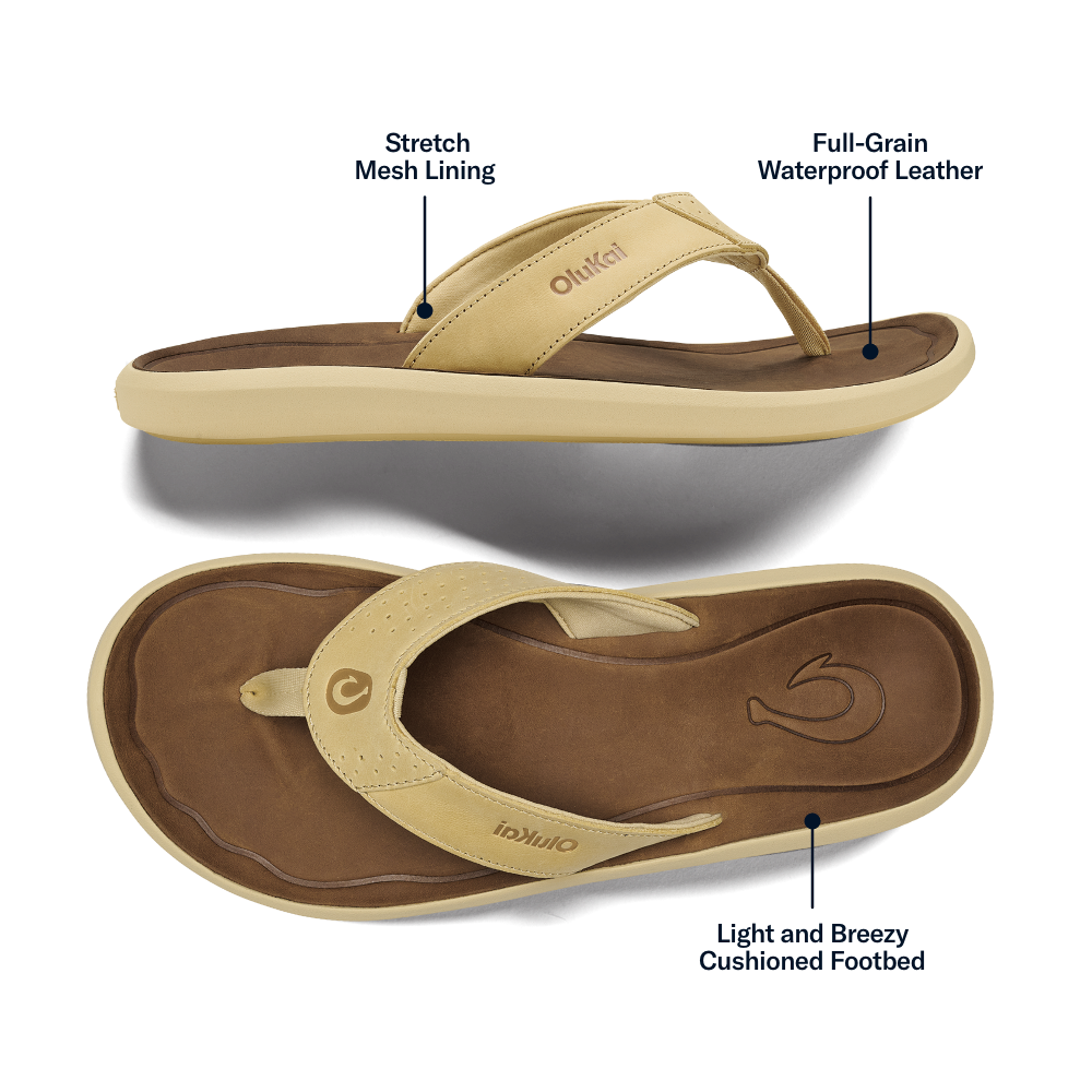 OluKai Trusted | Pili Men’s Waterproof Leather Sandals - Toasted Coconut / Tan