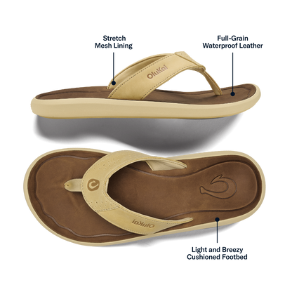 OluKai Trusted | Pili Men’s Waterproof Leather Sandals - Toasted Coconut / Tan