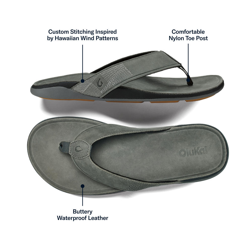 OluKai Hot Sale | Tuahine Men's Waterproof Leather Beach Sandals - Rock