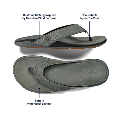 OluKai Hot Sale | Tuahine Men's Waterproof Leather Beach Sandals - Rock