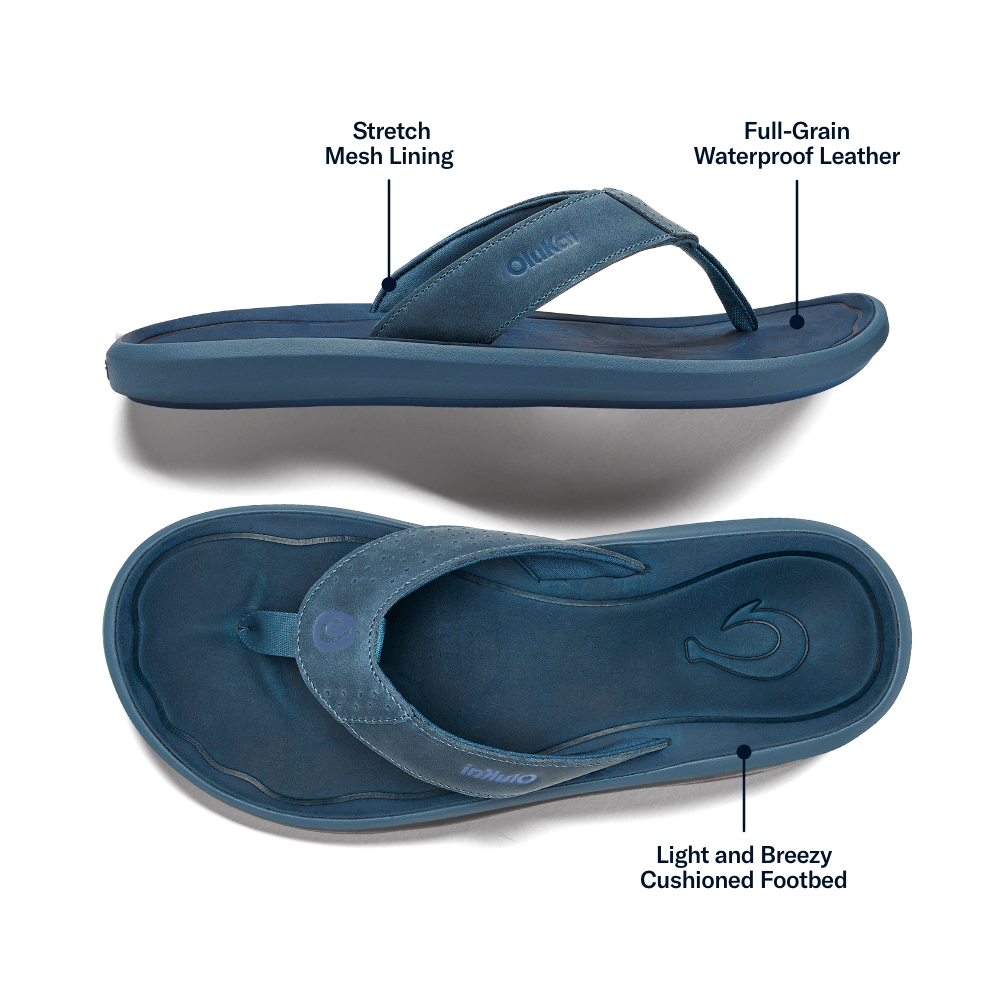 OluKai Premium | Pili Men’s Waterproof Leather Sandals - Blue Fog / Coastal Blue