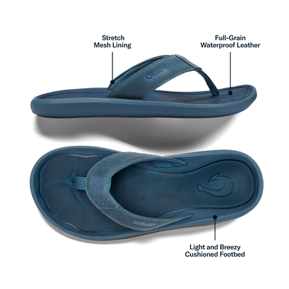 OluKai Premium | Pili Men’s Waterproof Leather Sandals - Blue Fog / Coastal Blue
