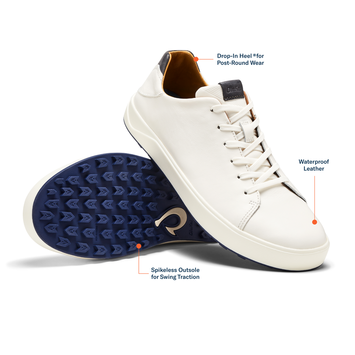 OluKai Exclusive | Wai‘alae Men’s Waterproof Leather Golf Shoes - White