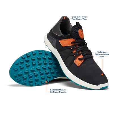 OluKai Discount | Manele Men’s Breathable Golf Shoes - Black / Dark Shadow