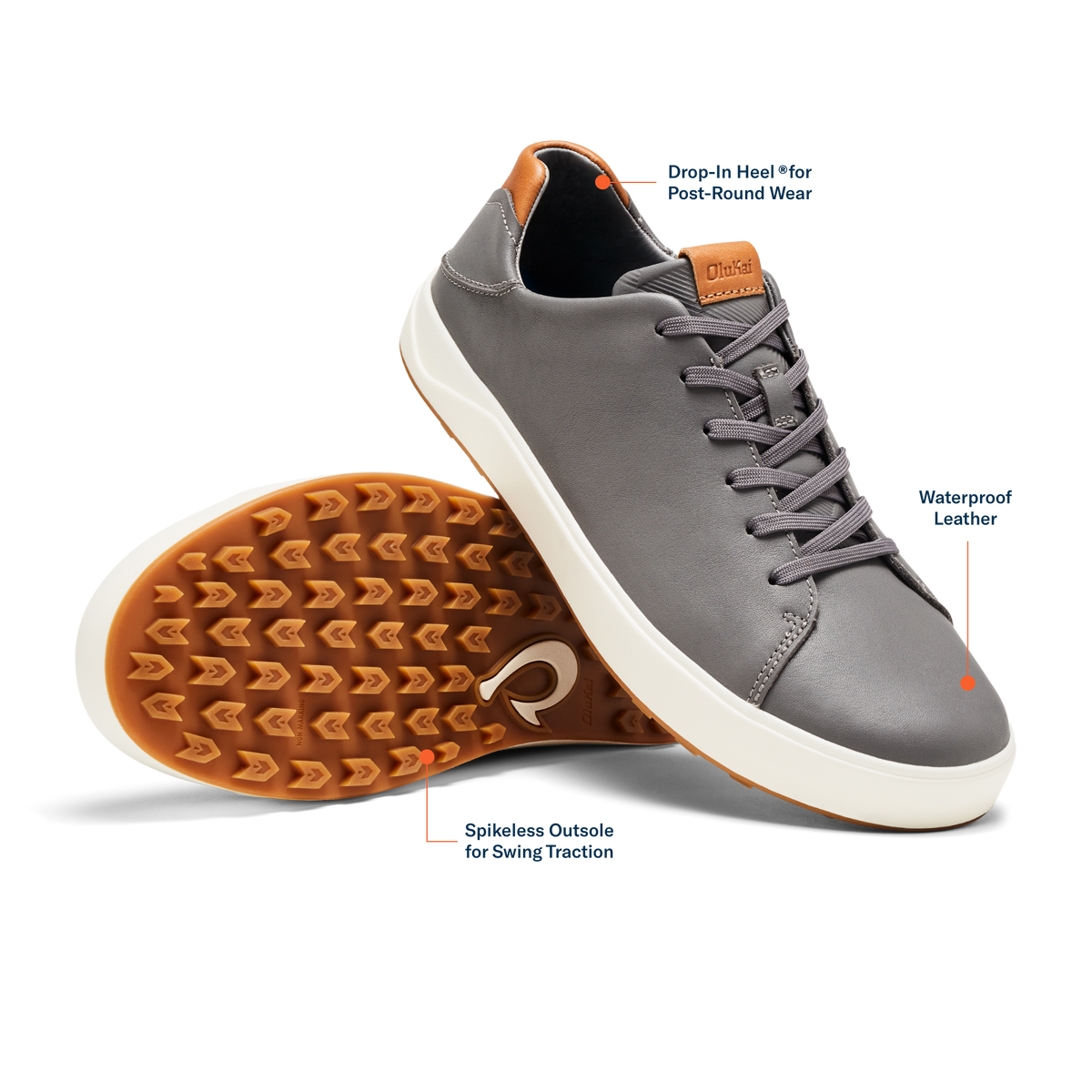 OluKai Recommended | Wai‘alae Men’s Waterproof Leather Golf Shoes - Stone