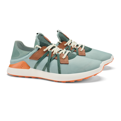 OluKai Trending | Manele Men’s Breathable Golf Shoes - Pale Moss / Molten Orange