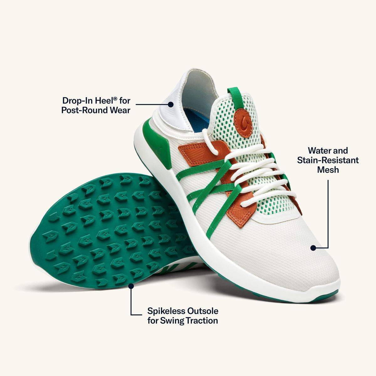 OluKai Everyday | Manele Men’s Breathable Golf Shoes - White / Bamboo