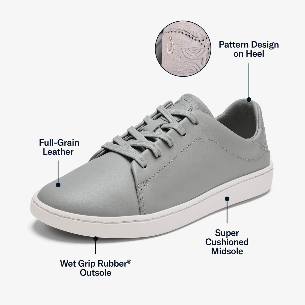 OluKai Deals | Pehuea Lī ‘Ili Women's Leather Sneakers - Ash