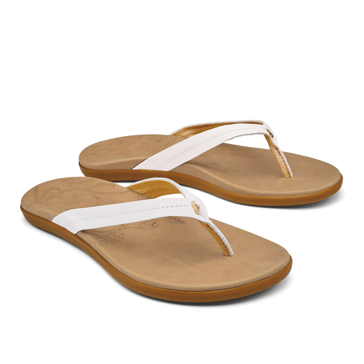 OluKai Customer Favorite | Honu Women’s Leather Sandals - Bright White / Golden Sand
