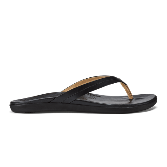 OluKai Best Price | Honu Women’s Leather Beach Sandals - Black