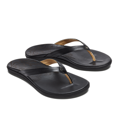 OluKai Best Price | Honu Women’s Leather Beach Sandals - Black