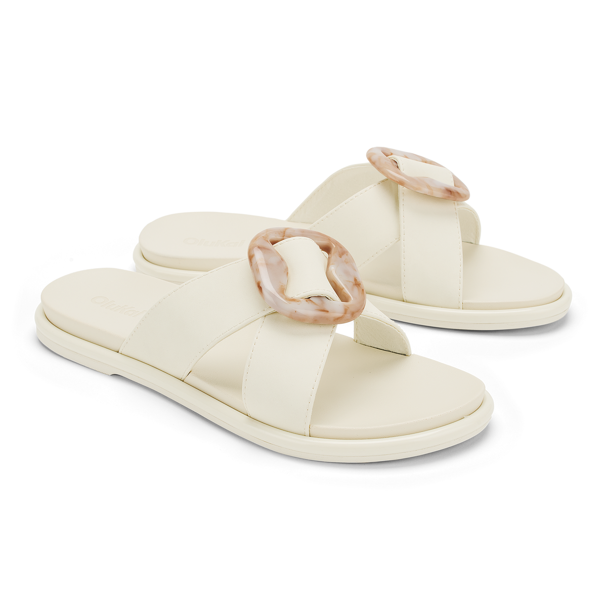 OluKai Trusted | La‘i Slide Women’s Slide Beach Sandals - White Sand